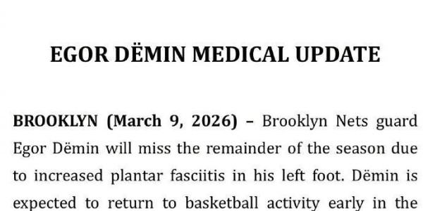 博鱼-篮网官宣：8号秀杰明因伤赛季报销 曾连34场命中三分新秀历史第一