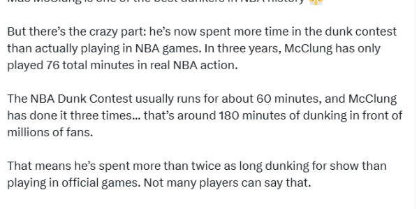 尴尬了！美媒称麦克朗用于炫技扣篮的时间是他正式比赛的两倍多